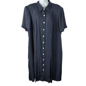 Halmode Plus Navy Blue Polka Dot Pleated dress 2X retro mod 80s 90s vintage